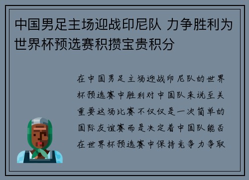 中国男足主场迎战印尼队 力争胜利为世界杯预选赛积攒宝贵积分 中国男足主场迎战印尼队 力争胜利为世界杯预选赛积攒宝贵积分