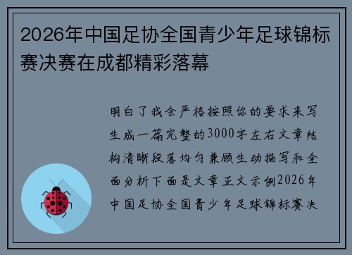 2026年中国足协全国青少年足球锦标赛决赛在成都精彩落幕